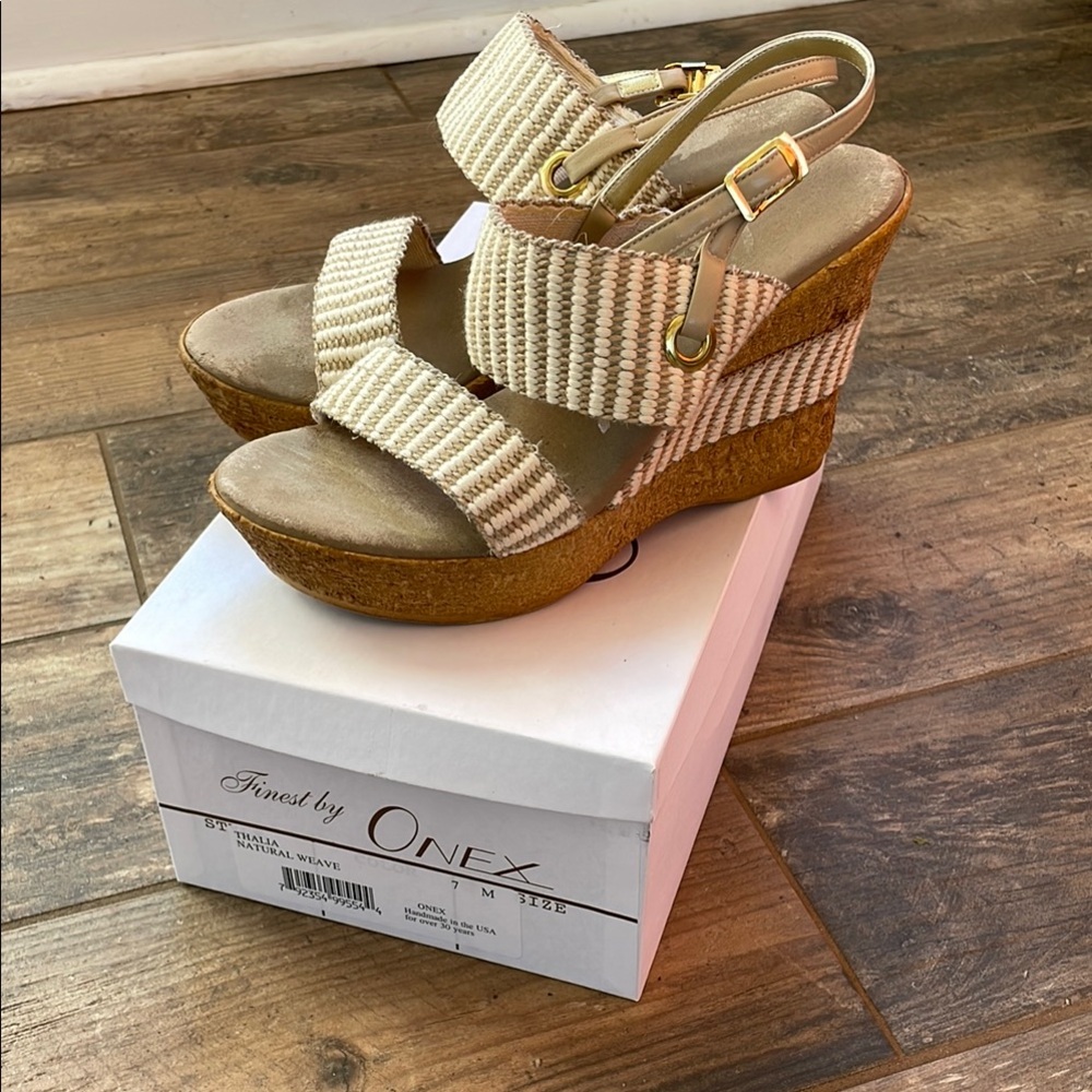 Onex Cream Wedge Sandals with Elastic Straps